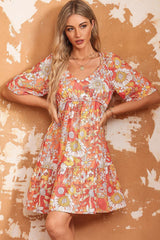 Contagious Charm Orange Floral Mini Dress - MXSTUDIO.COM