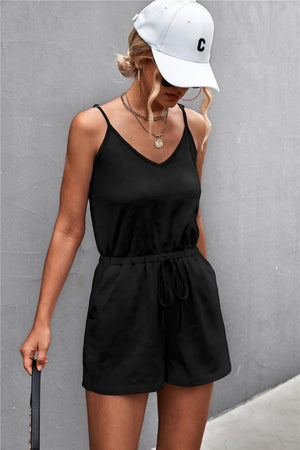 Contented Drawstring Waist Sleeveless Romper - MXSTUDIO.COM