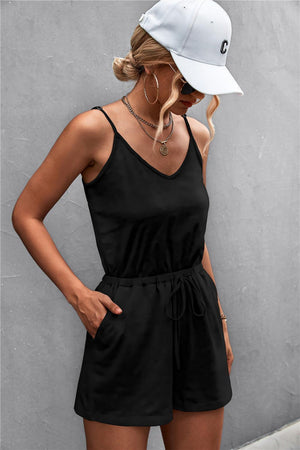 Contented Drawstring Waist Sleeveless Romper - MXSTUDIO.COM