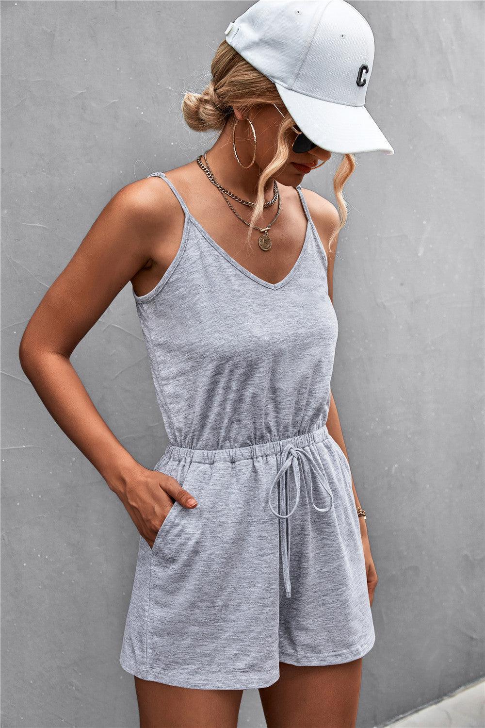 Contented Drawstring Waist Sleeveless Romper - MXSTUDIO.COM