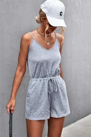 Contented Drawstring Waist Sleeveless Romper - MXSTUDIO.COM