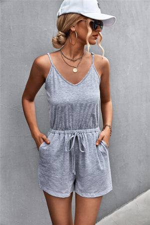 Contented Drawstring Waist Sleeveless Romper - MXSTUDIO.COM