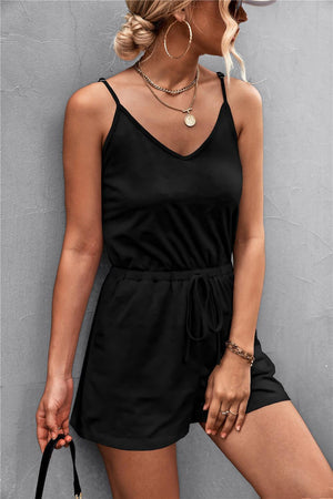 Contented Drawstring Waist Sleeveless Romper - MXSTUDIO.COM