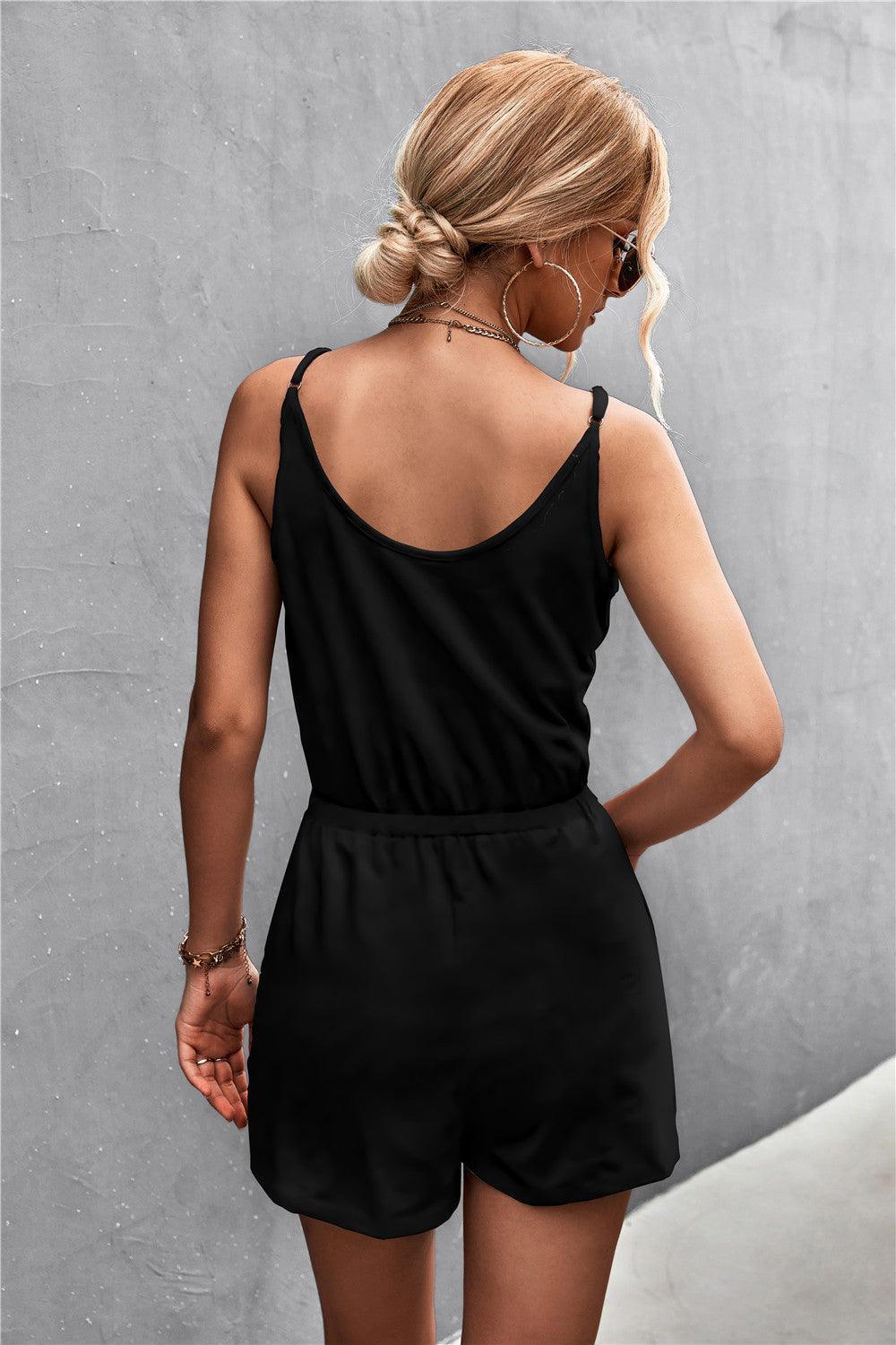 Contented Drawstring Waist Sleeveless Romper - MXSTUDIO.COM