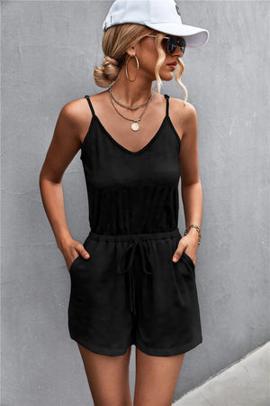 Contented Drawstring Waist Sleeveless Romper - MXSTUDIO.COM