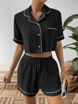 Contrast Piping Shorts And Shirt Pajama Set - MXSTUDIO.COM