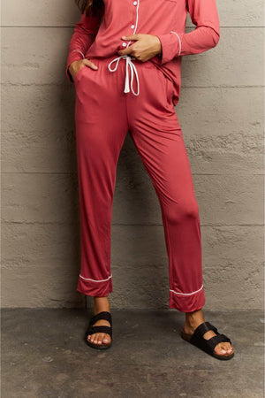 Contrast Piping Top And Pants Two Piece Pajama Set - MXSTUDIO.COM