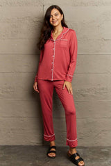 Contrast Piping Top And Pants Two Piece Pajama Set - MXSTUDIO.COM