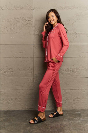 Contrast Piping Top And Pants Two Piece Pajama Set - MXSTUDIO.COM