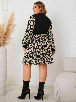 Contrast Splicing Plus Size Long Sleeve Dress - MXSTUDIO.COM