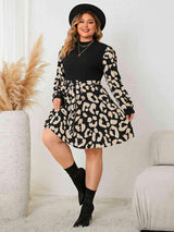 Contrast Splicing Plus Size Long Sleeve Dress - MXSTUDIO.COM