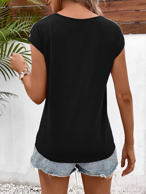 Convenient Lace V-Neck Twist Front Tee - MXSTUDIO.COM