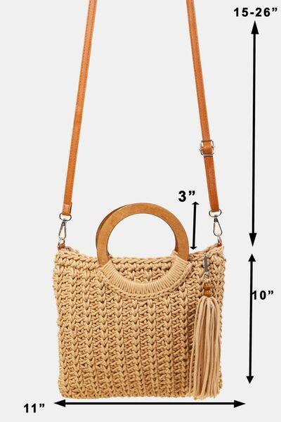the measurements of a straw bag with a handle