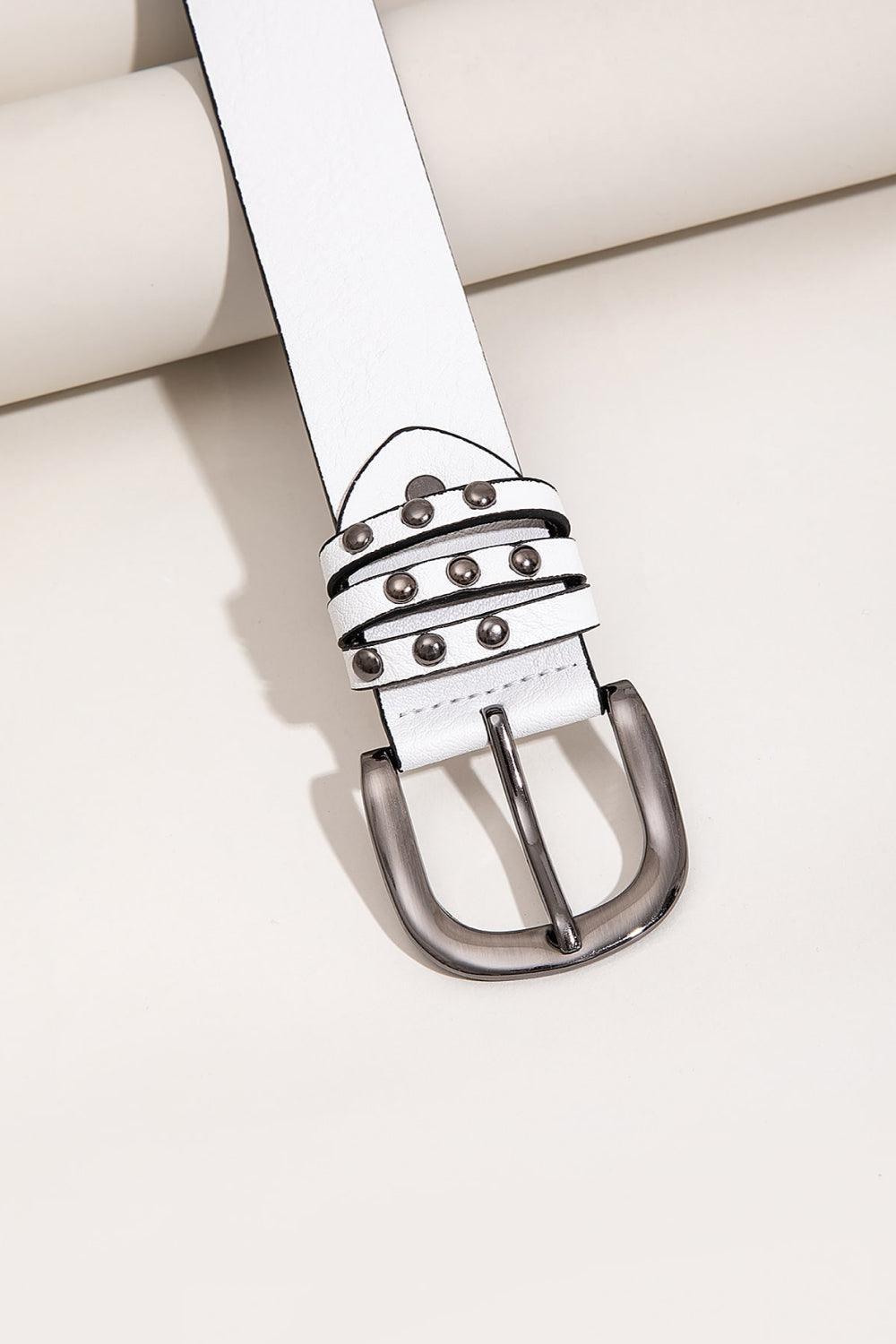 Convey Yourself PU Leather White Studded Belt - MXSTUDIO.COM