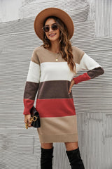 Cool And Cozy Striped Sweater Dress - MXSTUDIO.COM