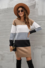 Cool And Cozy Striped Sweater Dress - MXSTUDIO.COM