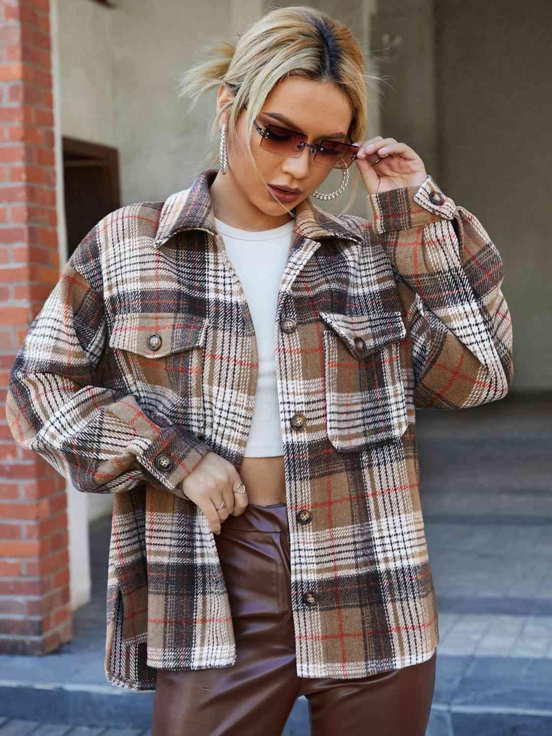 Cool Chic Button Down Plaid Shirt Jacket - MXSTUDIO.COM