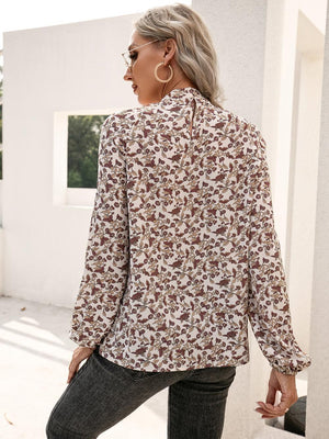 Cool Fashionista Floral Mock Neck Long Sleeve Blouse - MXSTUDIO.COM