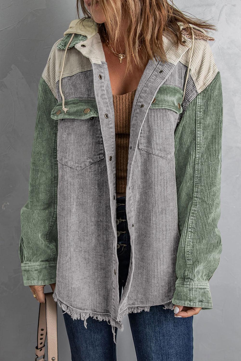 Cool Hooded Shacket with Frayed Hem - MXSTUDIO.COM