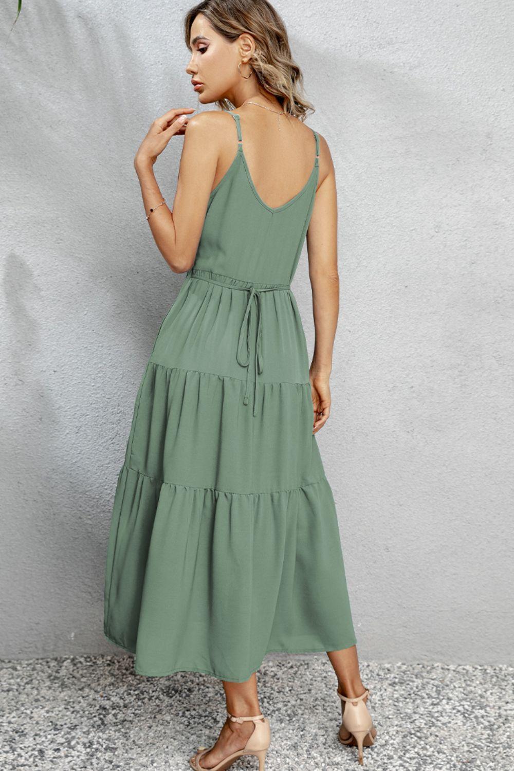 Cool Summer V-Neck Sleeveless Tiered Midi Dress - MXSTUDIO.COM