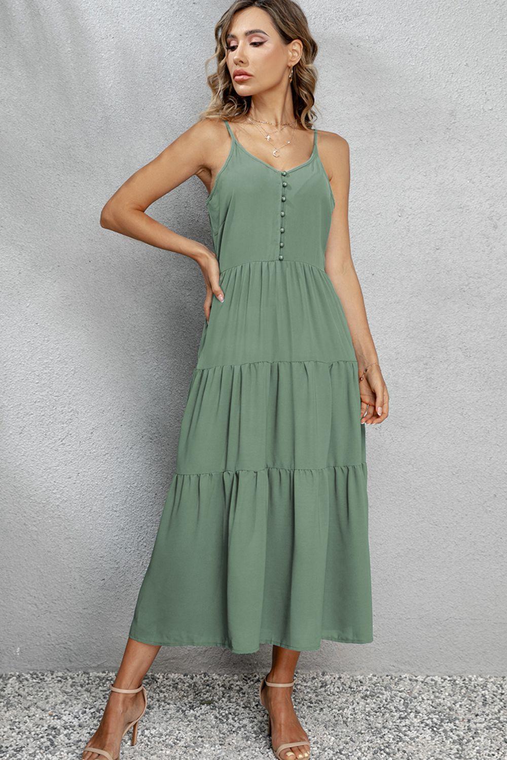 Cool Summer V-Neck Sleeveless Tiered Midi Dress - MXSTUDIO.COM