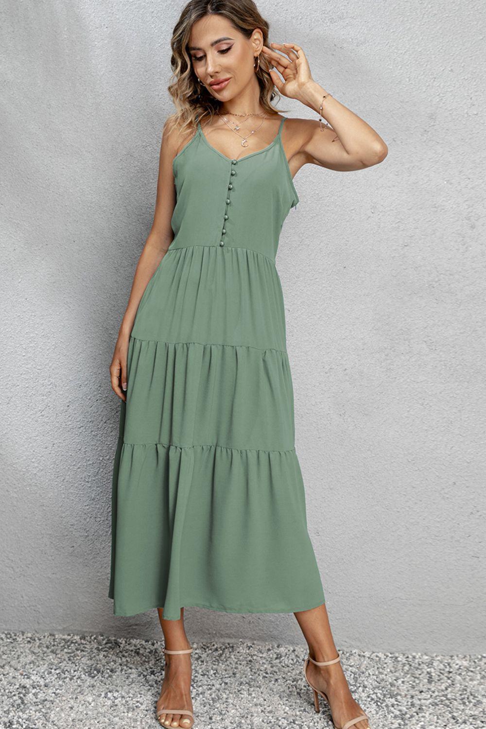 Cool Summer V-Neck Sleeveless Tiered Midi Dress - MXSTUDIO.COM