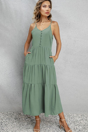 Cool Summer V-Neck Sleeveless Tiered Midi Dress - MXSTUDIO.COM