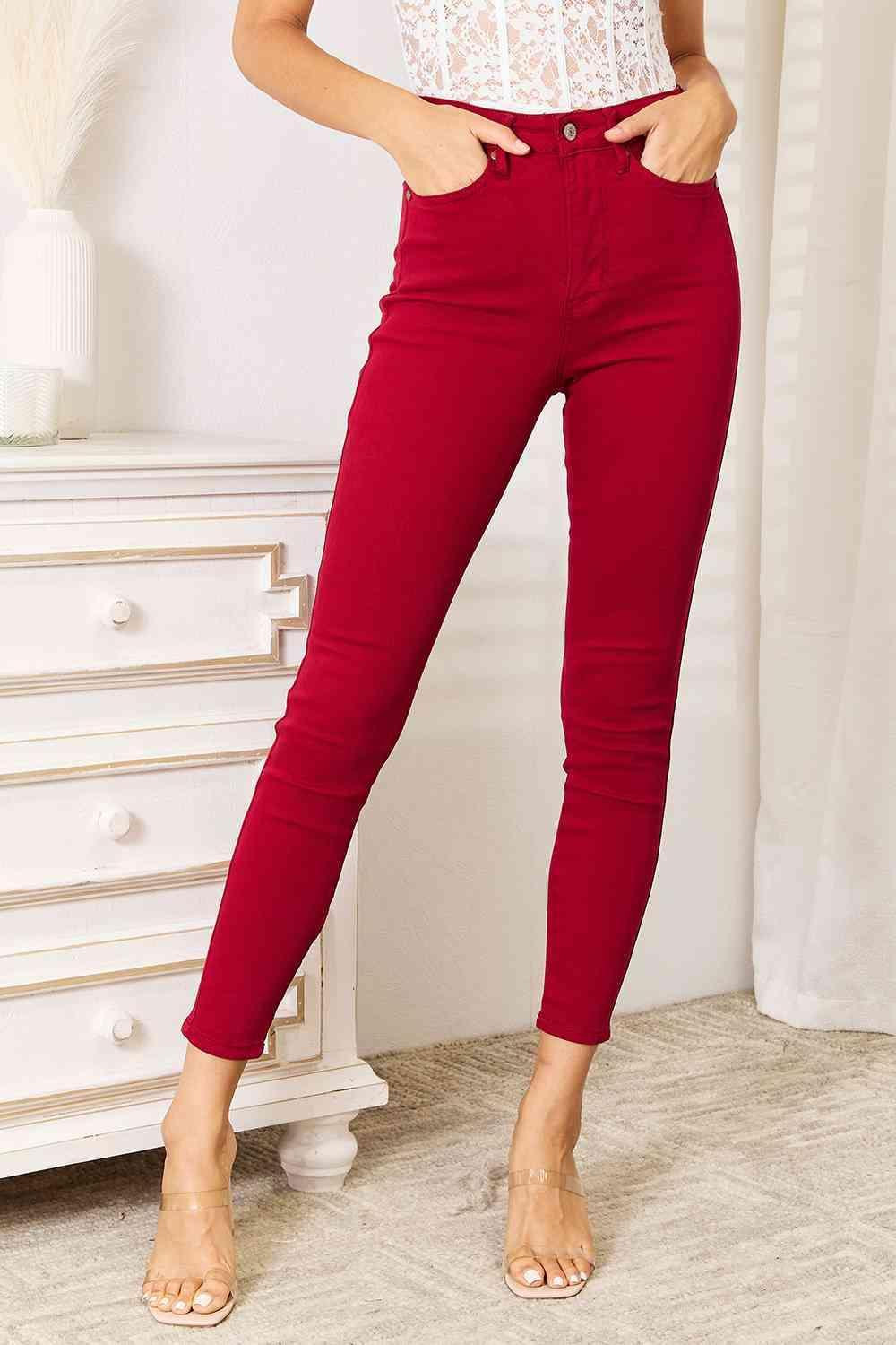 Cool Trailblazer High Waist Plus Size Red Skinny Jeans - MXSTUDIO.COM