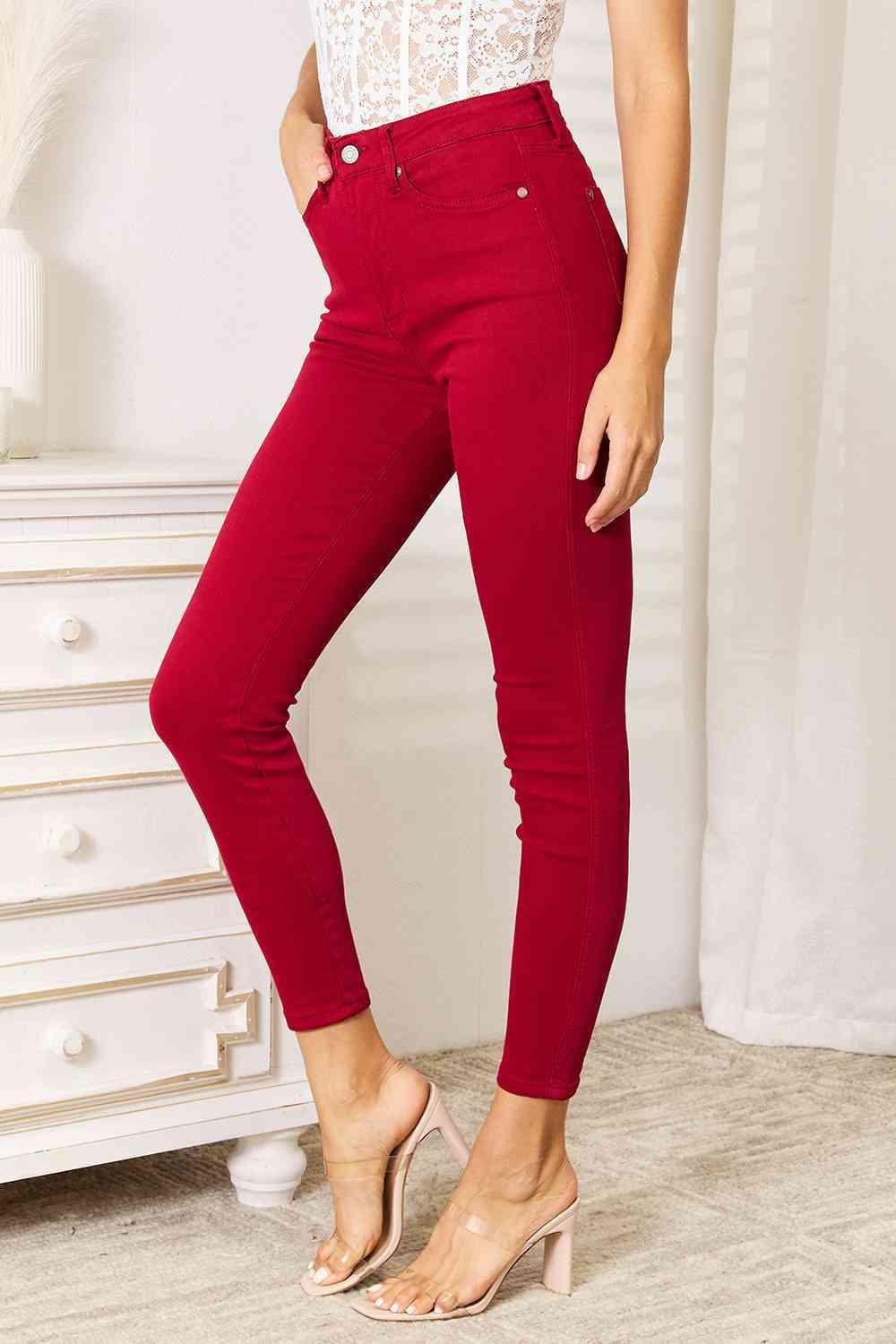 Cool Trailblazer High Waist Plus Size Red Skinny Jeans - MXSTUDIO.COM