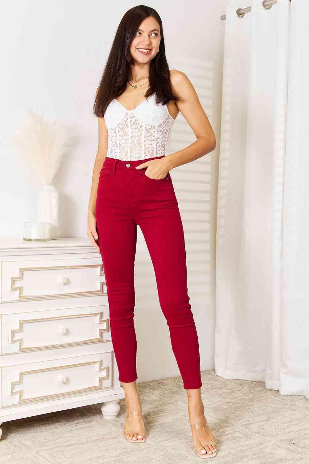 Cool Trailblazer High Waist Plus Size Red Skinny Jeans - MXSTUDIO.COM