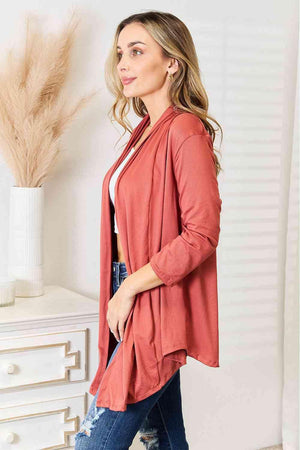 Coral 3/4 Sleeves Plus Size Open Front Cardigan - MXSTUDIO.COM