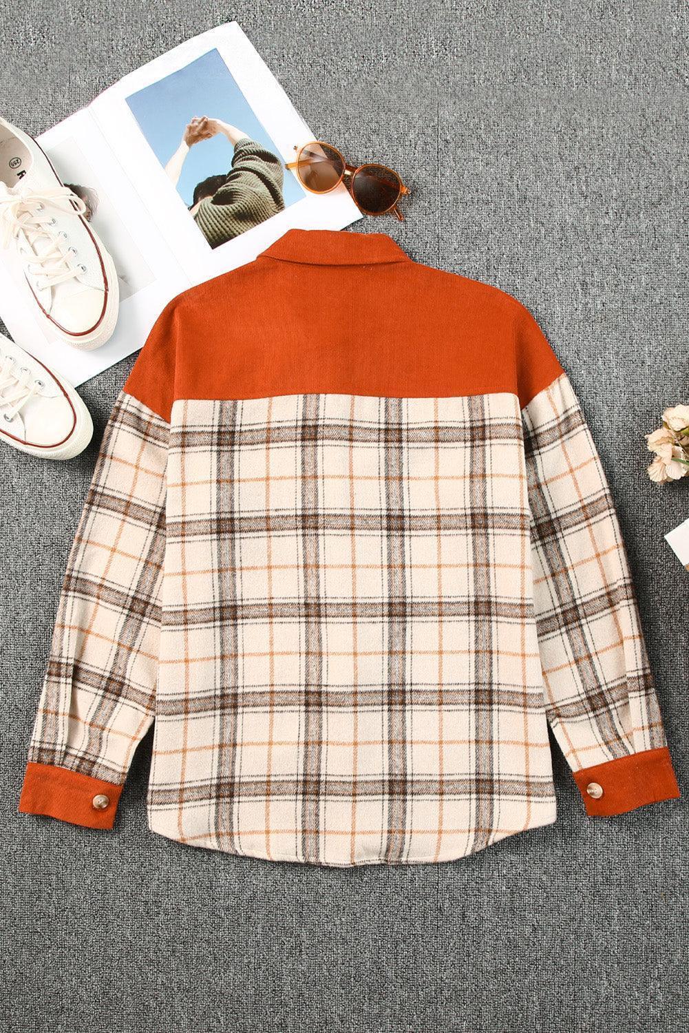 Corduroy Patchwork Plaid Shacket - MXSTUDIO.COM