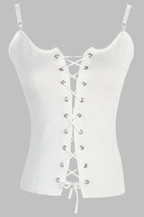 a white corset with laces on it