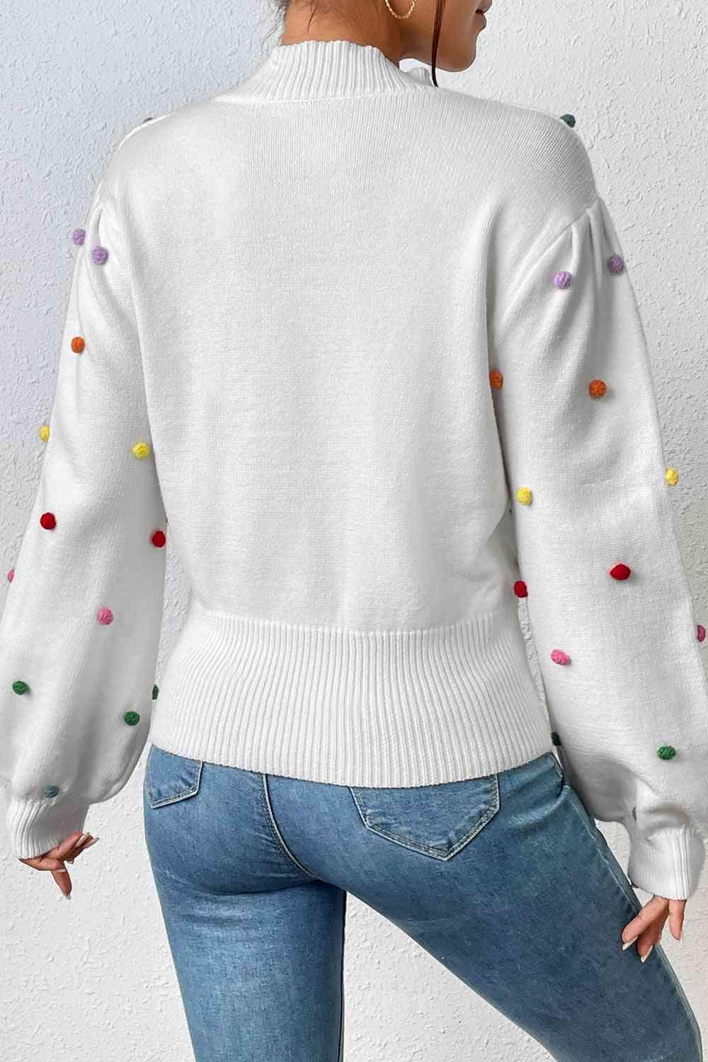 Cozy Aesthetic Mock Neck Pom-Pom Sweater-MXSTUDIO.COM