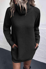 Cozy All Day Turtleneck Knit Sweater Dress-MXSTUDIO.COM