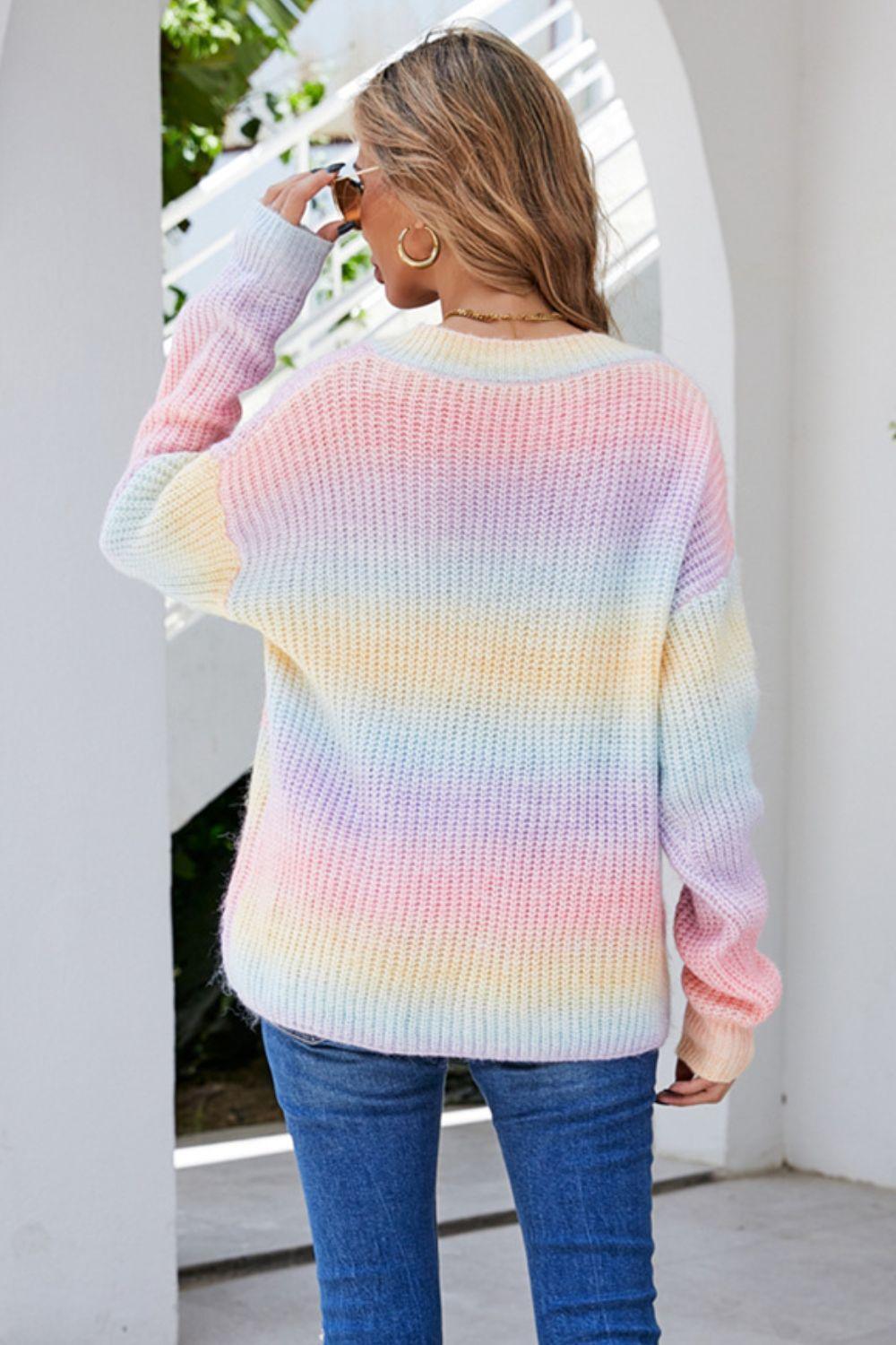 Cozy And Free Rib Knit Multicolor Striped Sweater - MXSTUDIO.COM