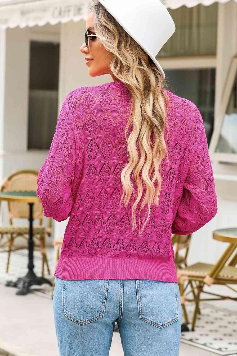 Cozy Any Season Buttoned V-Neck Open Knit Cardigan-MXSTUDIO.COM