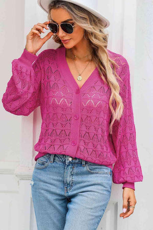 Cozy Any Season Buttoned V-Neck Open Knit Cardigan-MXSTUDIO.COM