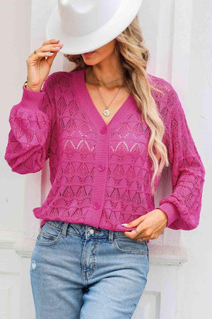 Cozy Any Season Buttoned V-Neck Open Knit Cardigan-MXSTUDIO.COM