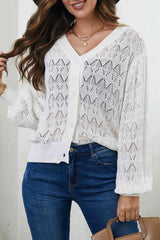 Cozy Any Season Buttoned V-Neck Open Knit Cardigan-MXSTUDIO.COM