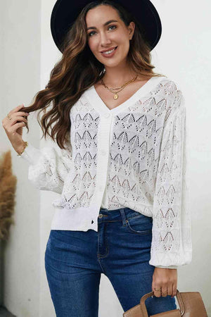 Cozy Any Season Buttoned V-Neck Open Knit Cardigan-MXSTUDIO.COM