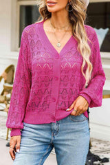 Cozy Any Season Buttoned V-Neck Open Knit Cardigan-MXSTUDIO.COM