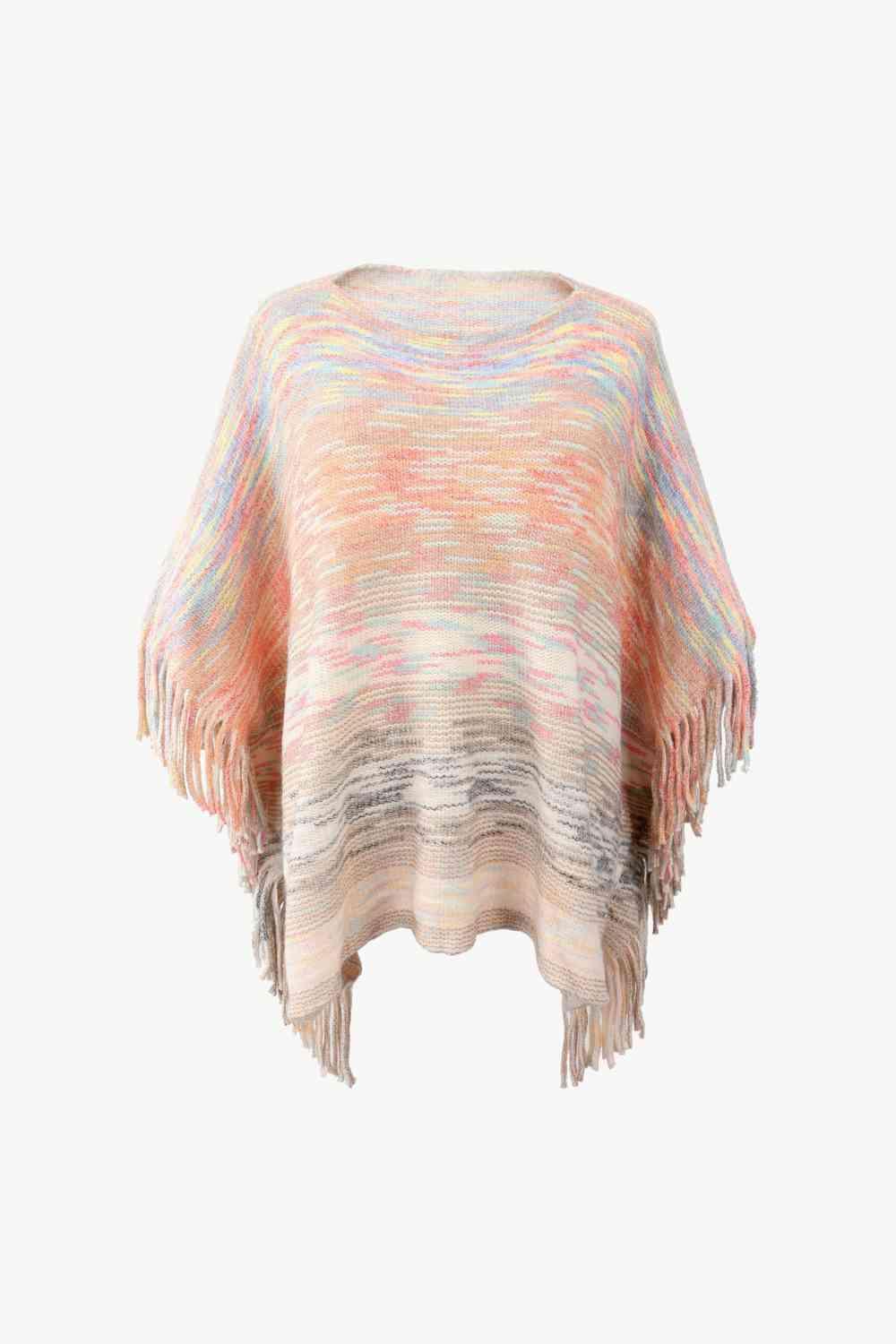 Cozy Boho Crew Neck Fringe Poncho - MXSTUDIO.COM