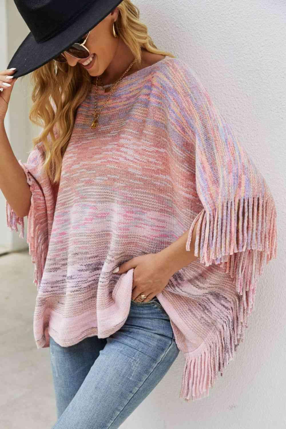 Cozy Boho Crew Neck Fringe Poncho - MXSTUDIO.COM