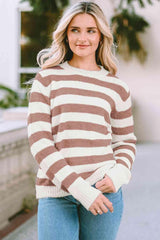 Cozy Charm Long Sleeve Striped Knit Sweater - MXSTUDIO.COM
