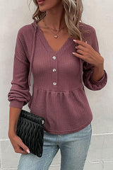 Cozy Chic Buttoned Waffle Knit Sweater Hoodie - MXSTUDIO.COM