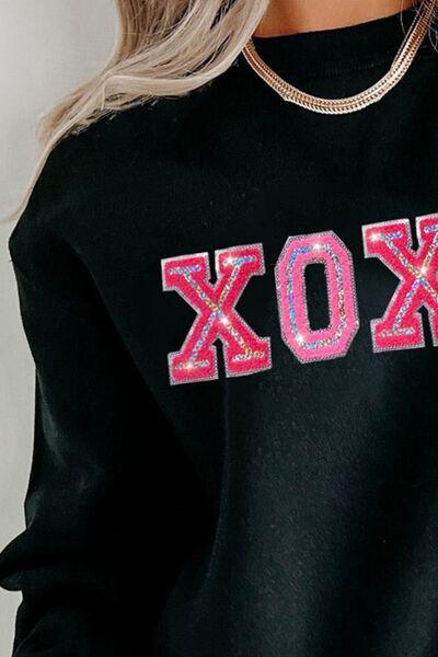 Cozy Chic Crew Neck Xoxo Sweatshirt-MXSTUDIO.COM