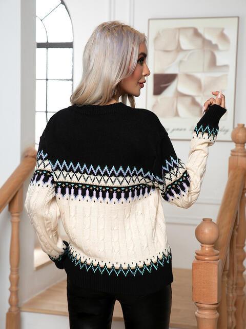 Cozy Chic Fair Isle Cable Knit Sweater - MXSTUDIO.COM