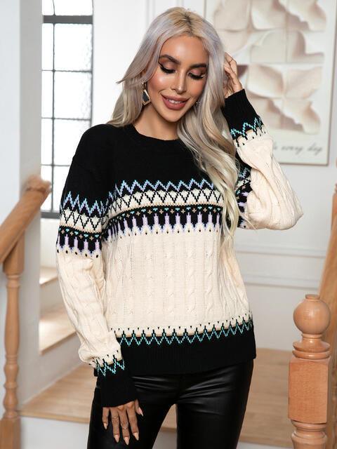 Cozy Chic Fair Isle Cable Knit Sweater - MXSTUDIO.COM