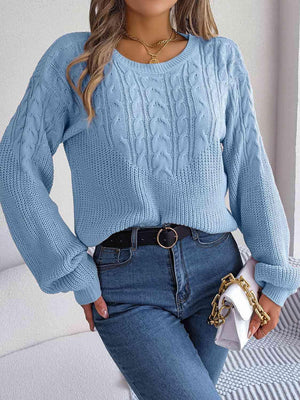 Cozy Choice Cable Knit Crew Neck Sweater-MXSTUDIO.COM